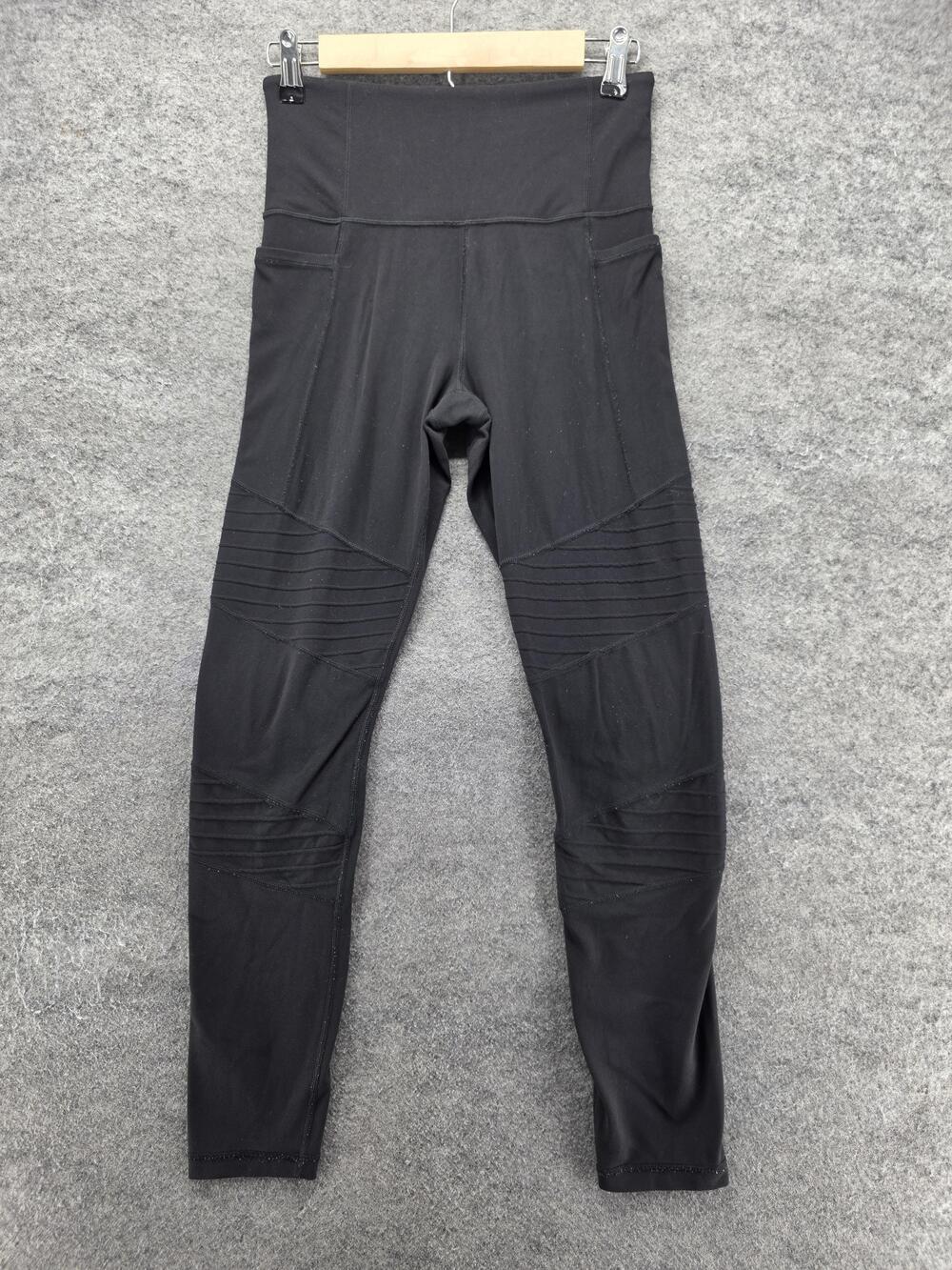 Athleta Leggings Womens S Black Ankle Yoga Elastic Waist Pockets 27.5 Inseam